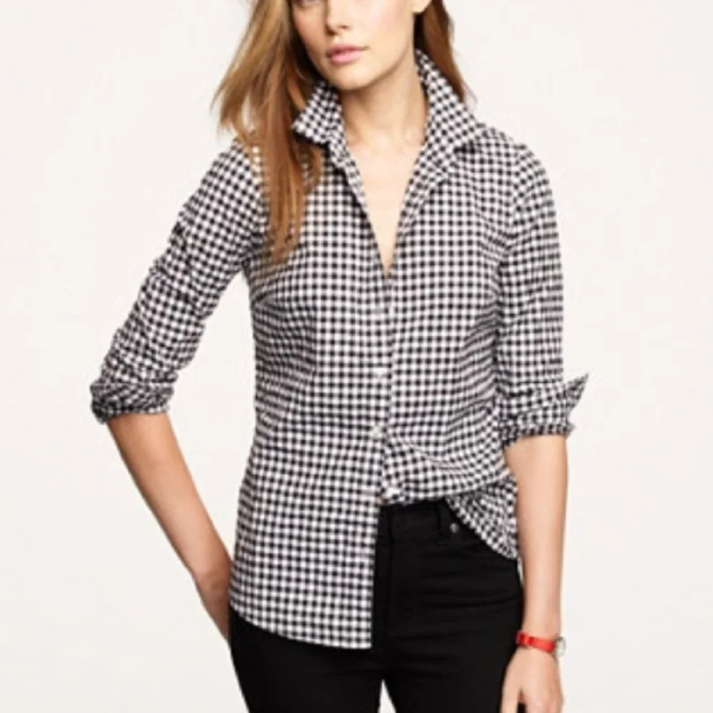 J. Crew Black White Gingham The Perfect Shirt Women's 8 Tall EUC Cotton Checked - Picture 1 of 10